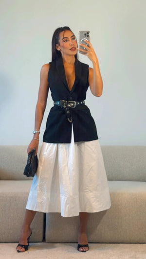 WHITE MIDI POPLIN SKIRT