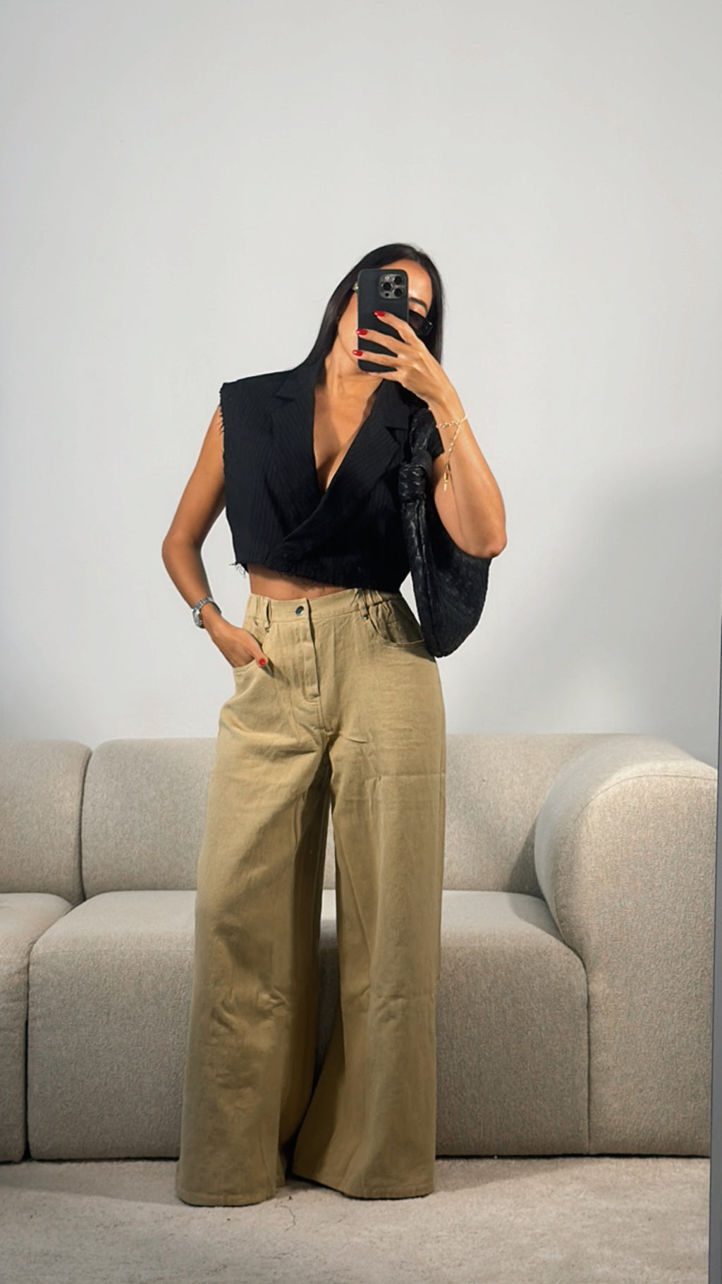 KHAKI WIDE LEG DENIM