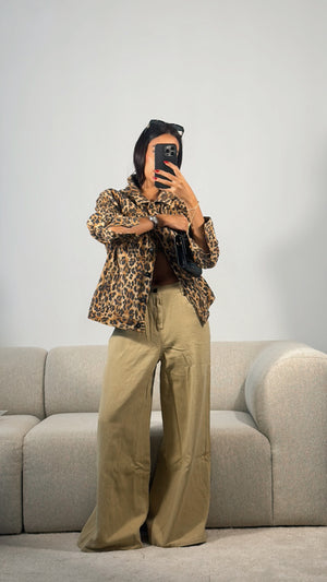 KHAKI WIDE LEG DENIM